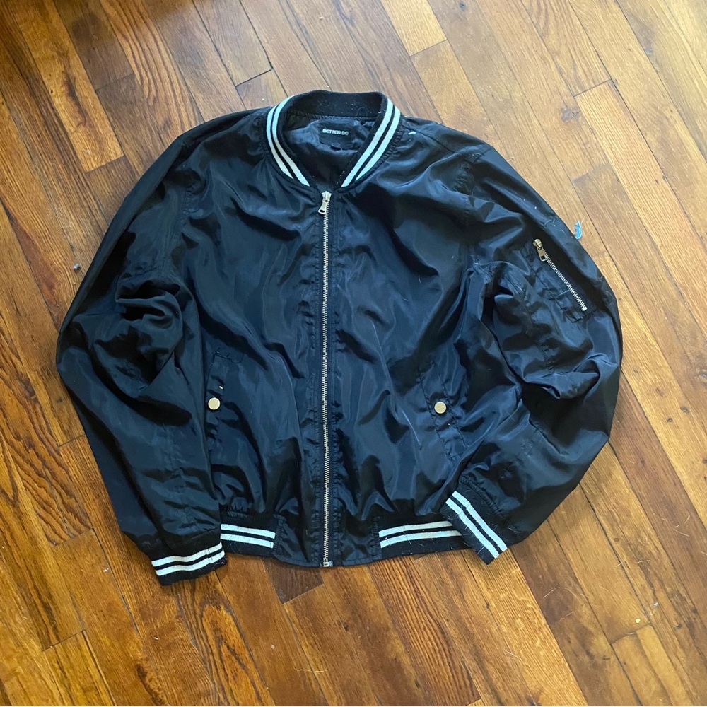 Better Be Black Bomber Jacket with White Striped Trim